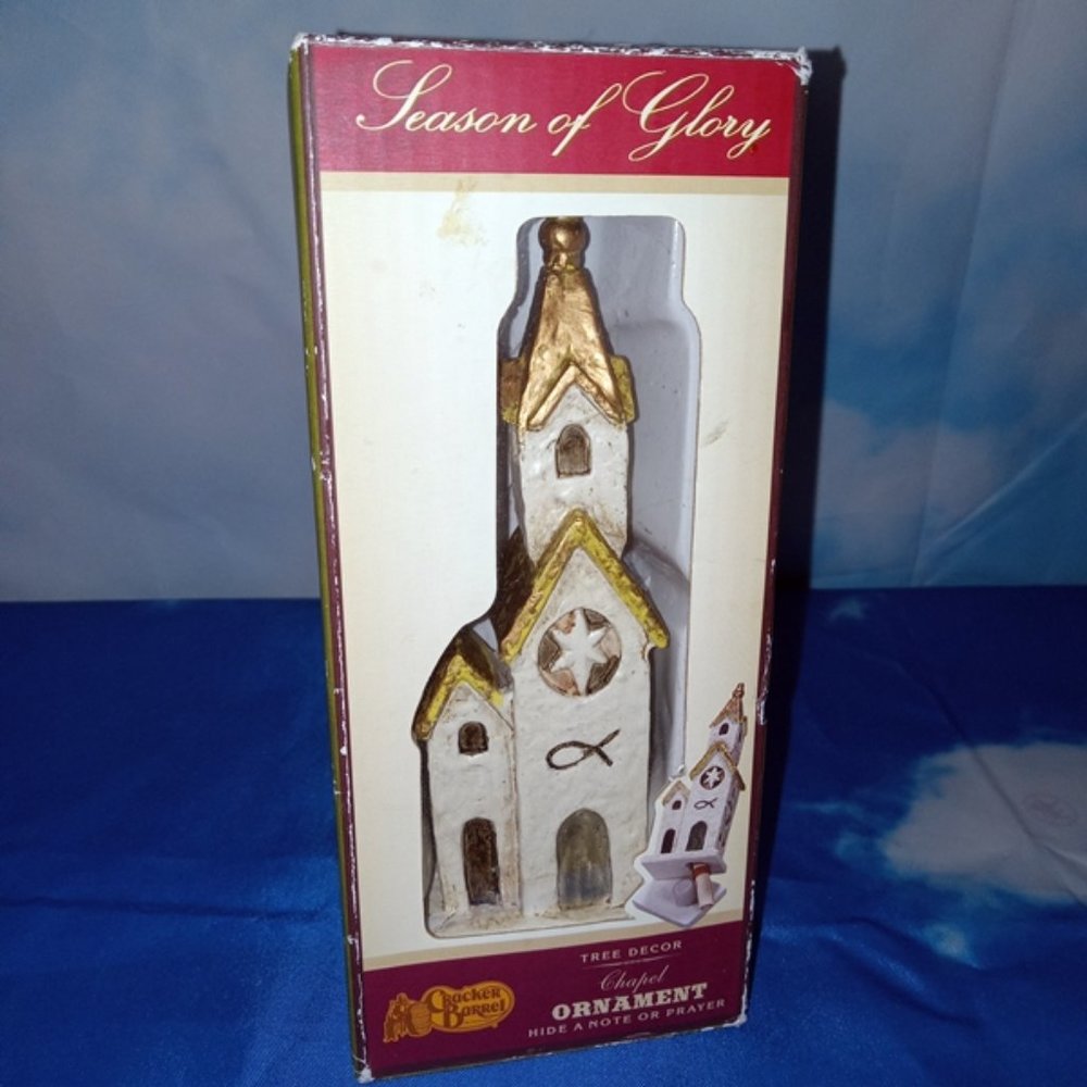 Vintage Cracker Barrel Chapel Ornament Season of Glory Hide a Note/Prayer